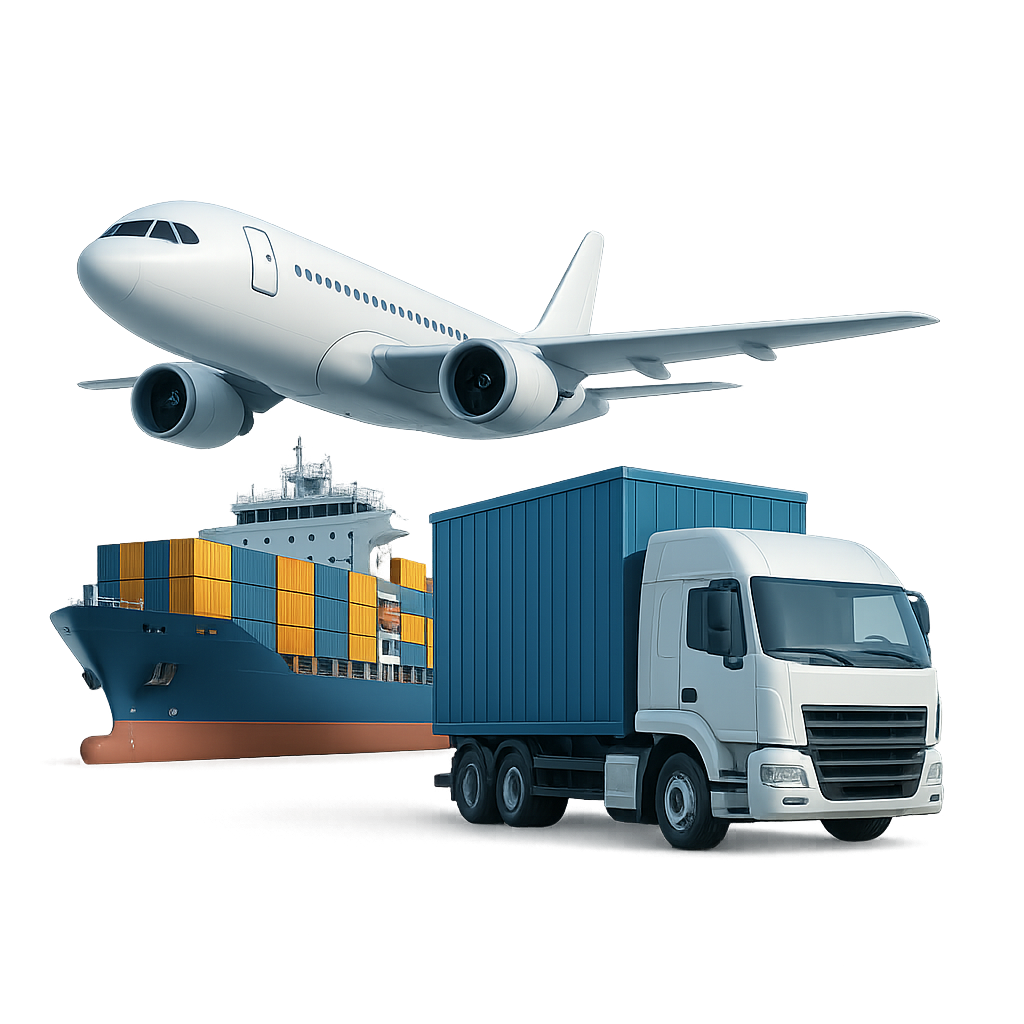 Logística internacional — avión, barco y camión